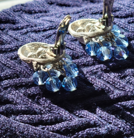 Vintage Blue Glass & Silverton Earrings - Picture 3 of 4